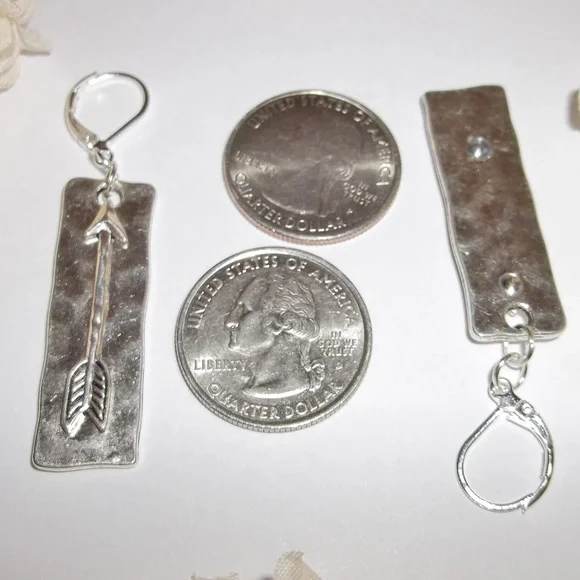 Silver Arrow Earrings Southwestern Statement Hammered Metal Western Style C903 - Picture 3 of 8